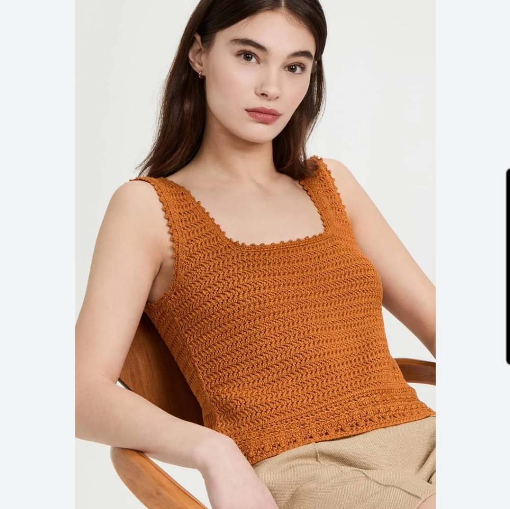 Vince Orange Crochet Square Neck Sweater Tank Top NWT Size X-Large